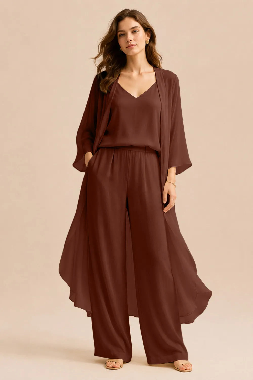 Refined Camisole and Chiffon Jacket Pant Set