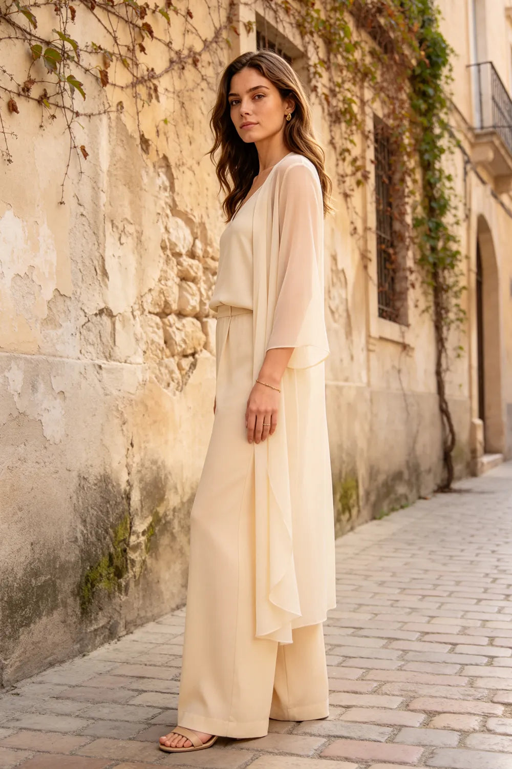 Refined Camisole and Chiffon Jacket Pant Set