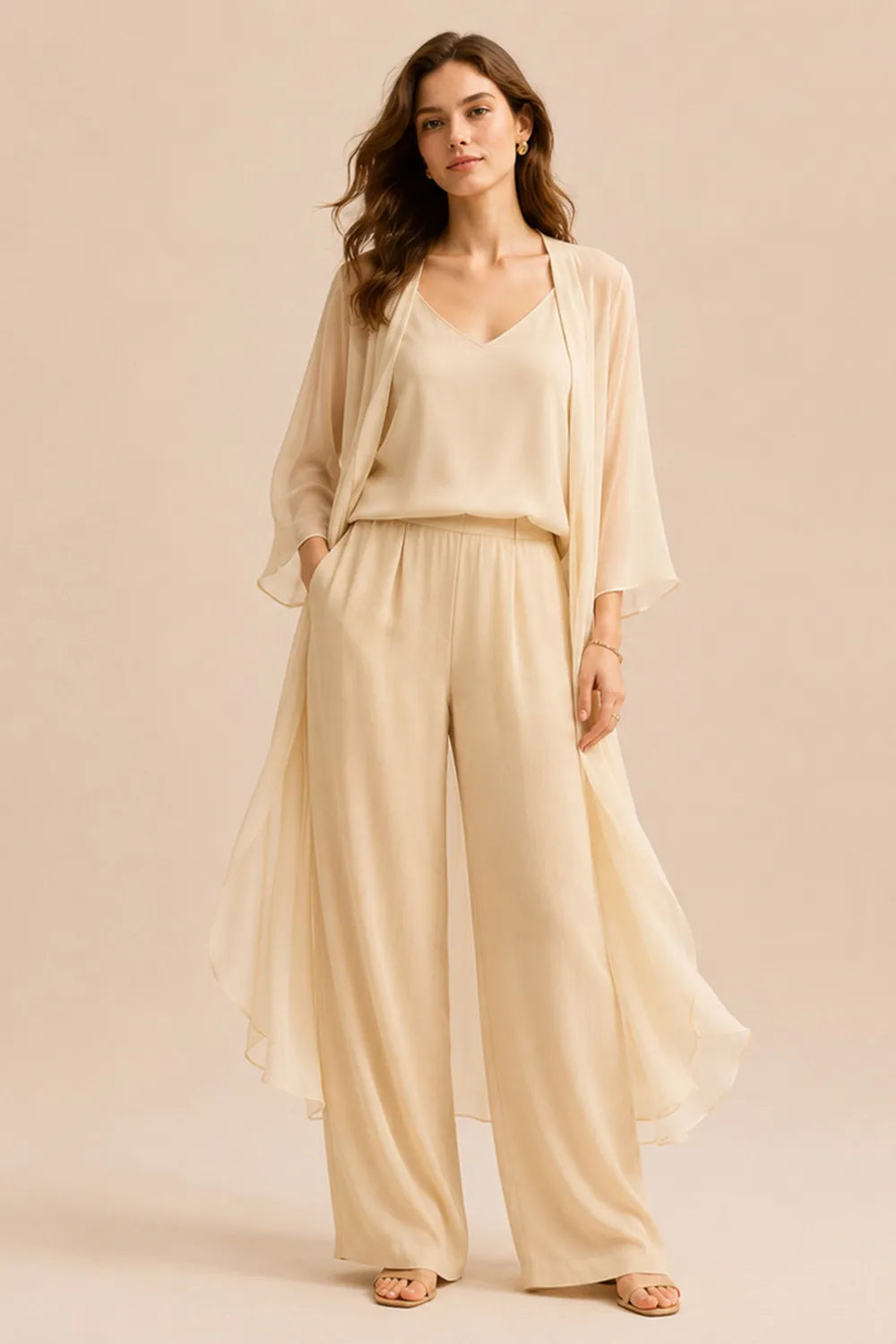 Refined Camisole and Chiffon Jacket Pant Set