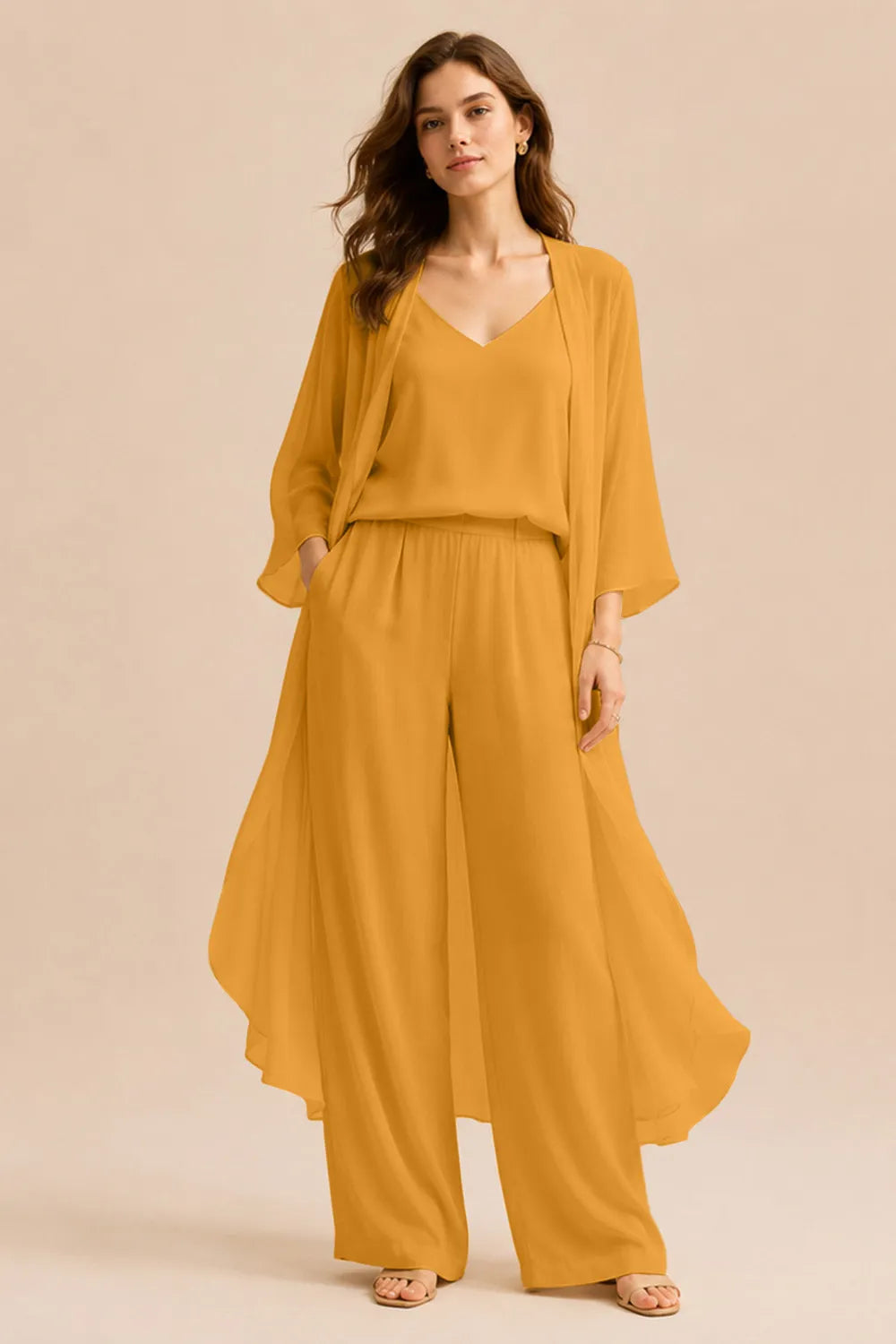 Refined Camisole and Chiffon Jacket Pant Set