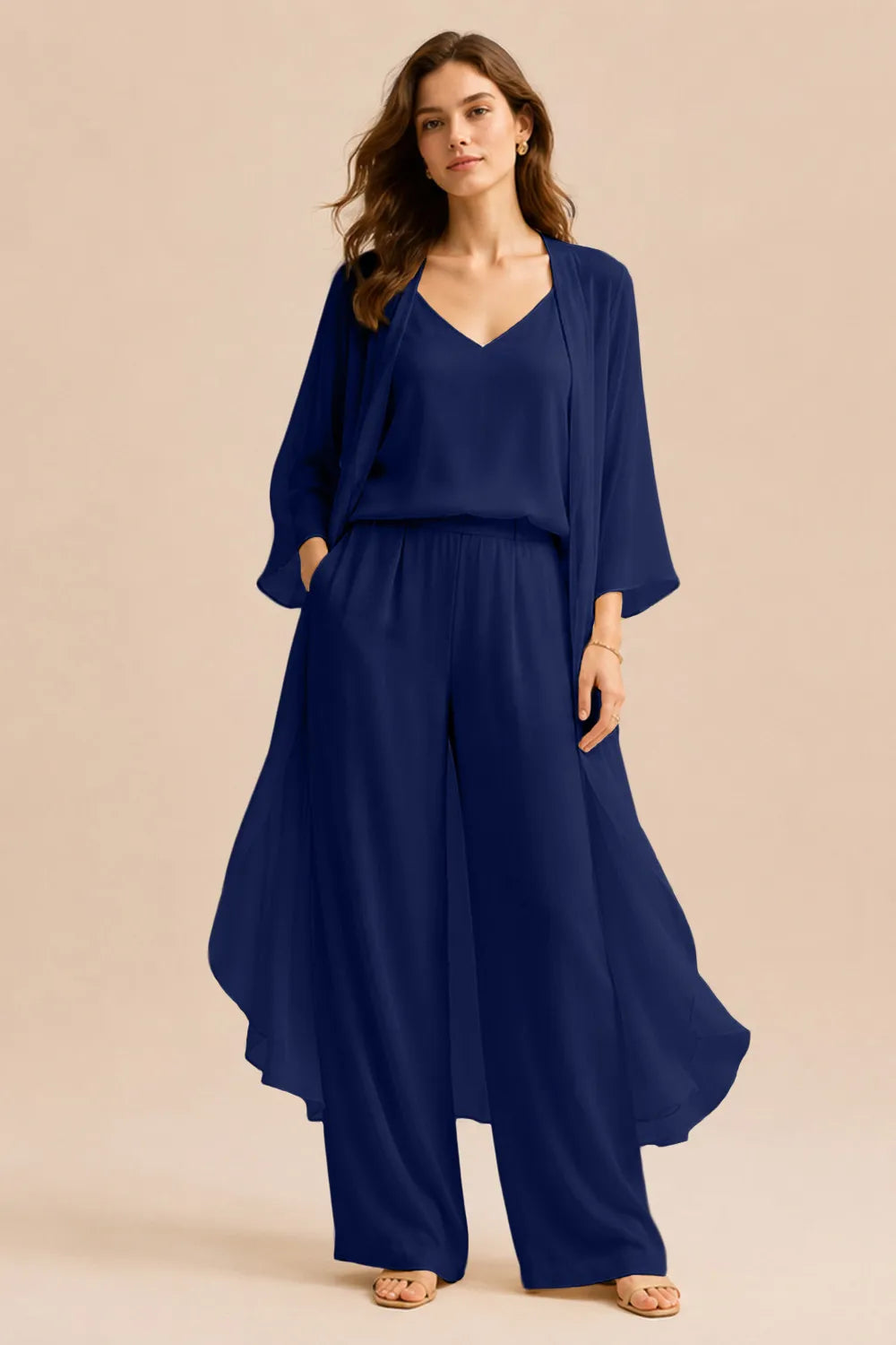 Refined Camisole and Chiffon Jacket Pant Set