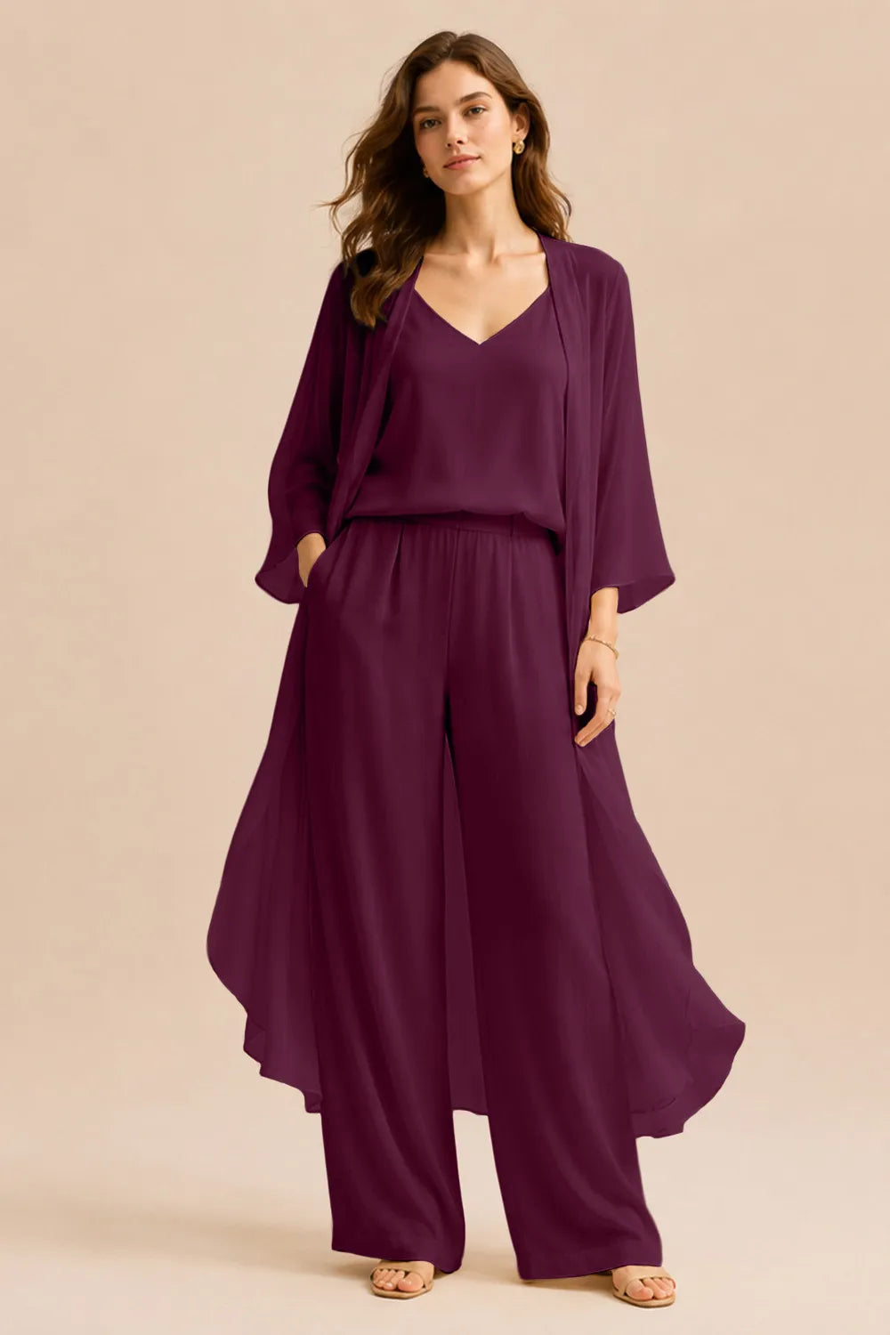 Refined Camisole and Chiffon Jacket Pant Set