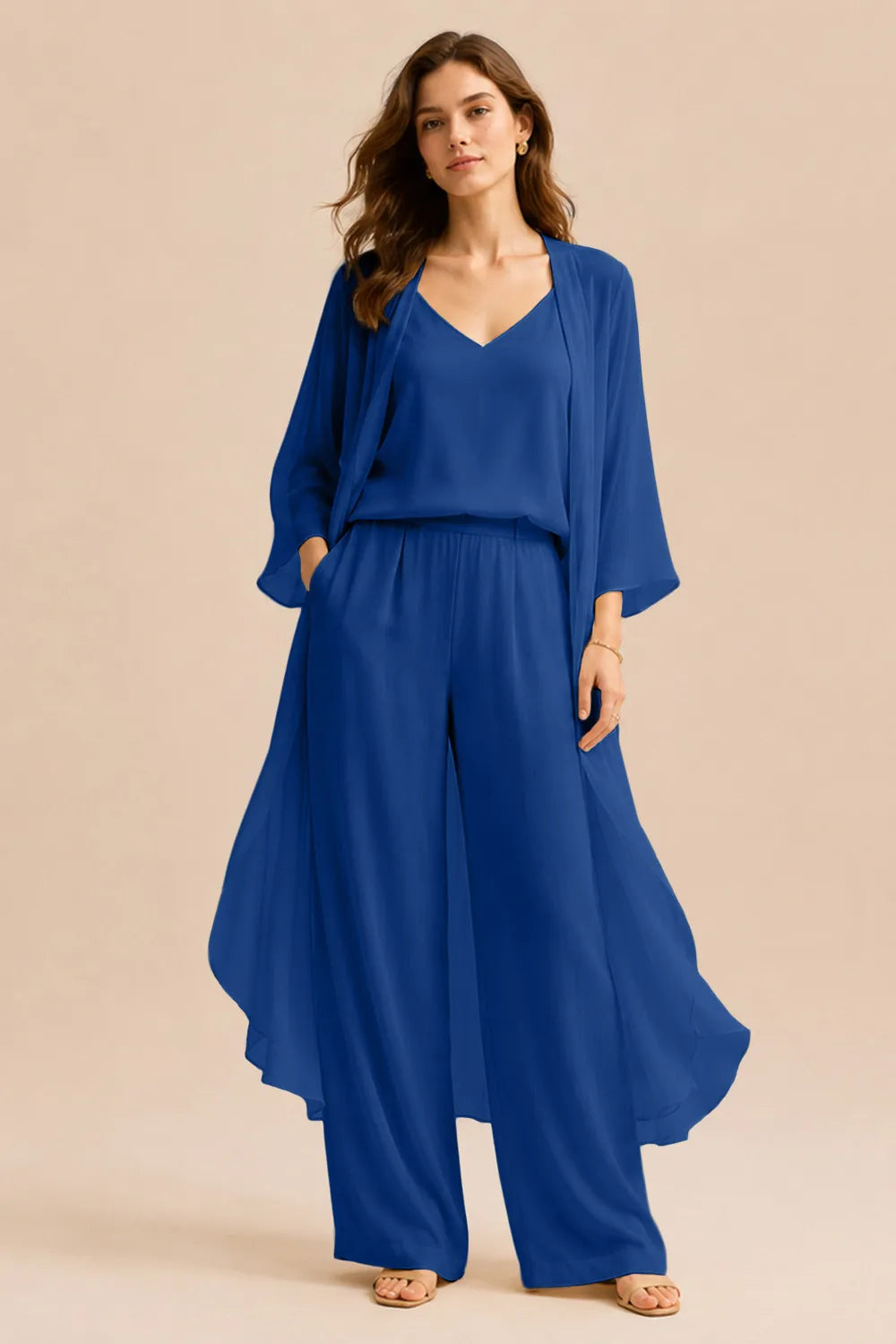 Refined Camisole and Chiffon Jacket Pant Set