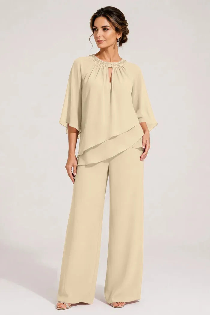Graceful Keyhole Neck Formal Pant Suit