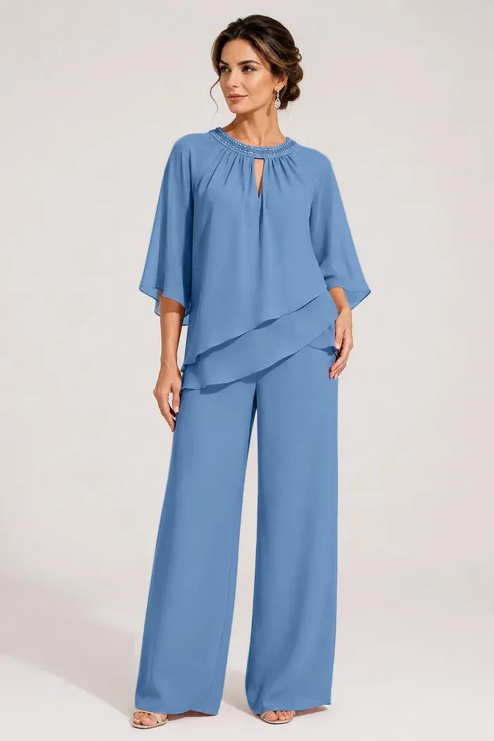 Graceful Keyhole Neck Formal Pant Suit