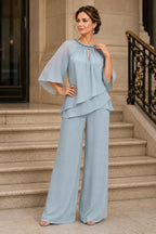 Graceful Keyhole Neck Formal Pant Suit