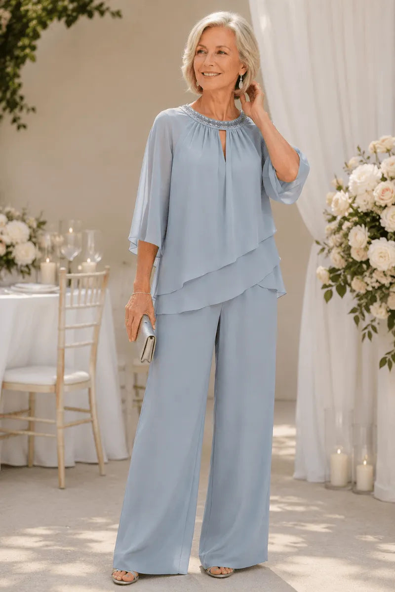Graceful Keyhole Neck Formal Pant Suit
