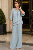 Graceful Keyhole Neck Formal Pant Suit