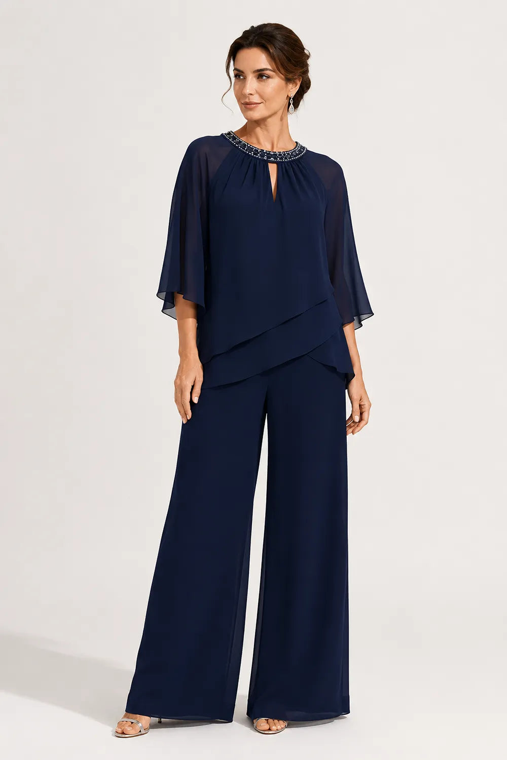 Graceful Keyhole Neck Formal Pant Suit