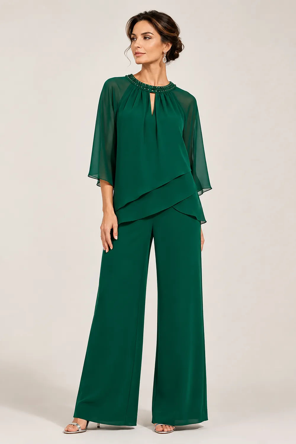 Graceful Keyhole Neck Formal Pant Suit