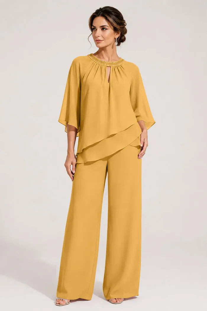 Graceful Keyhole Neck Formal Pant Suit