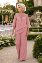 Graceful Keyhole Neck Formal Pant Suit