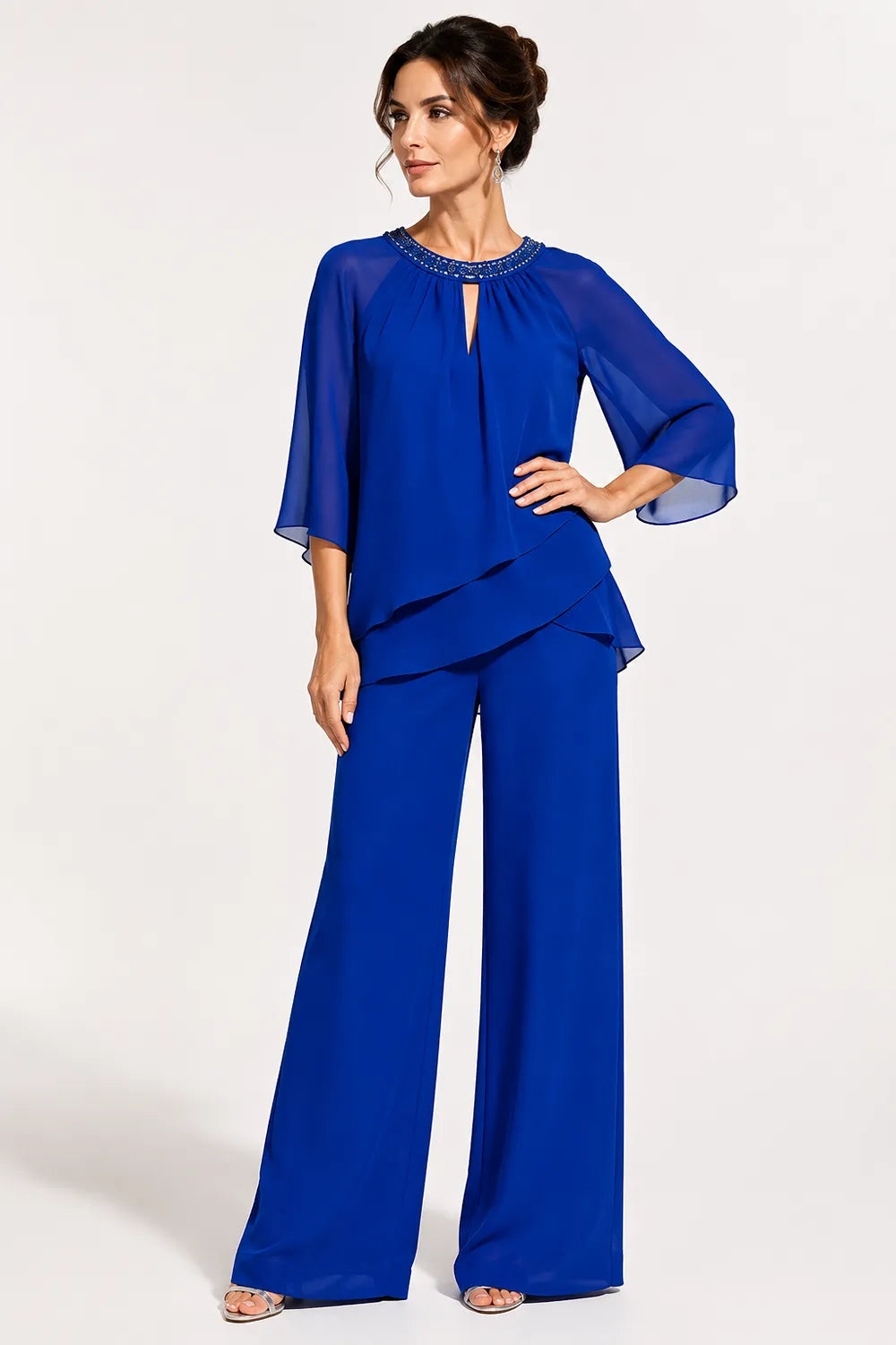 Graceful Keyhole Neck Formal Pant Suit