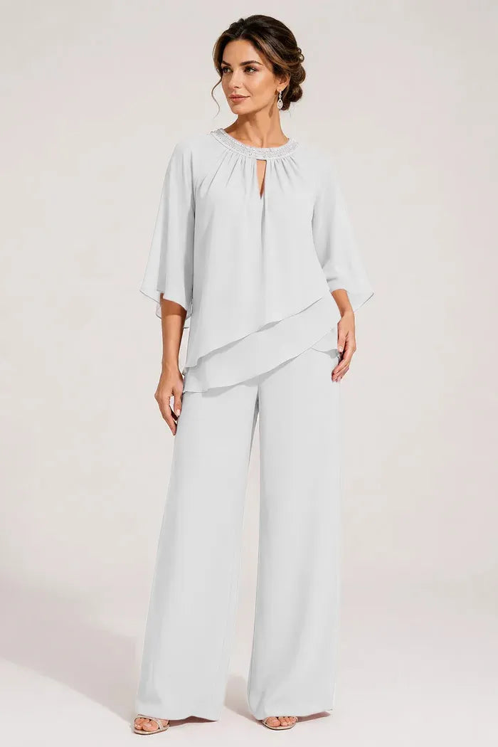 Graceful Keyhole Neck Formal Pant Suit