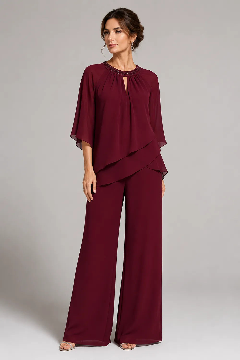 Graceful Keyhole Neck Formal Pant Suit