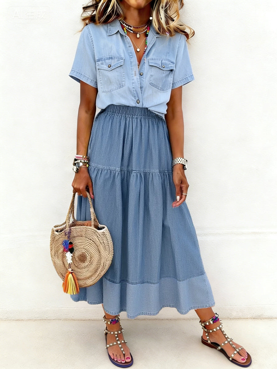 Sarah | Elastic Waist Denim Skirt