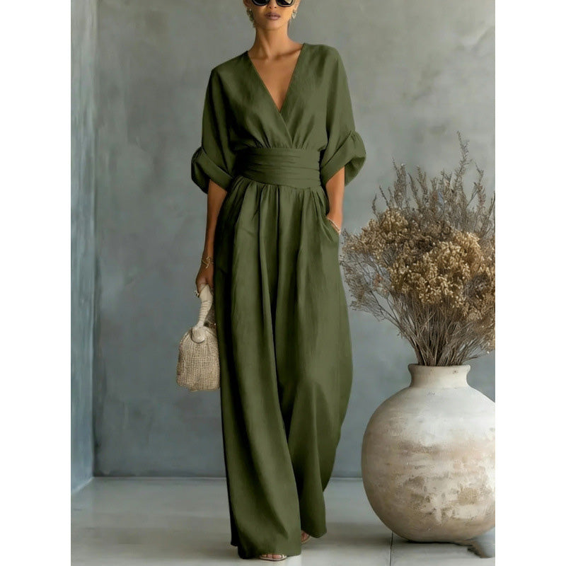 Maevra | V-Neck Wide-Leg Jumpsuit
