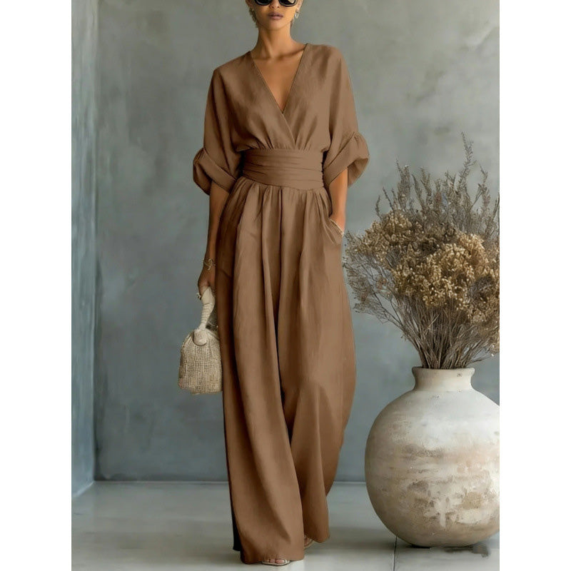 Maevra | V-Neck Wide-Leg Jumpsuit