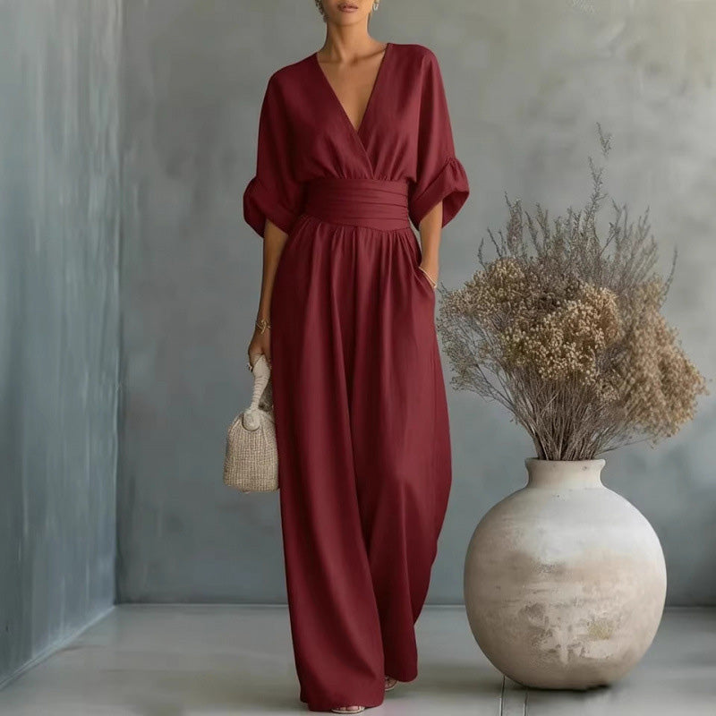 Maevra | V-Neck Wide-Leg Jumpsuit