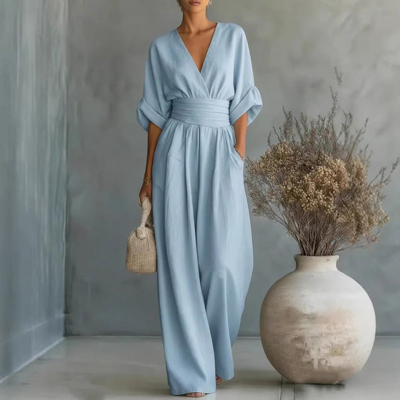 Maevra | V-Neck Wide-Leg Jumpsuit