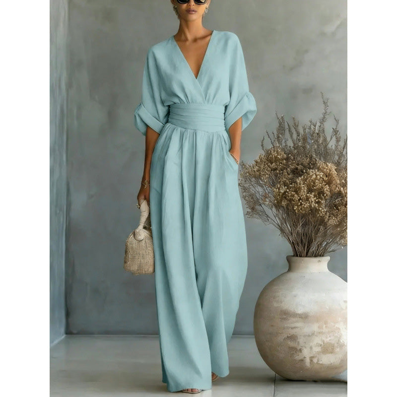Maevra | V-Neck Wide-Leg Jumpsuit