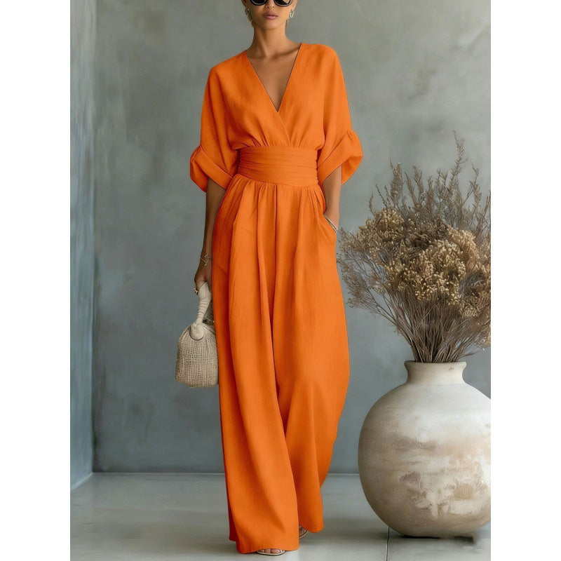 Maevra | V-Neck Wide-Leg Jumpsuit